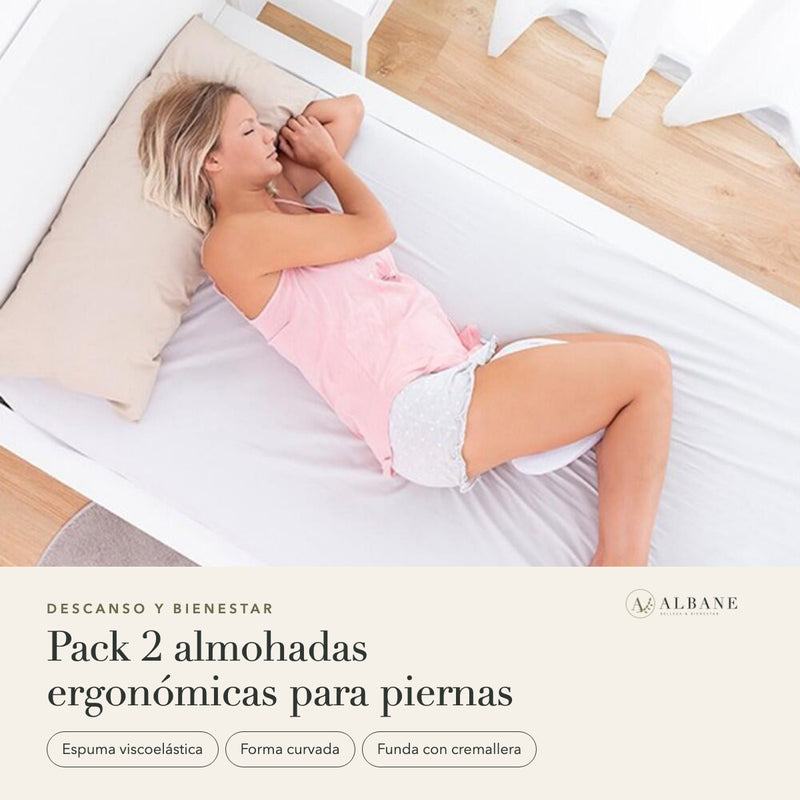 Pack de 2 almohadas ergonómicas para piernas y rodillas de ALBANE, de espuma viscoelástica